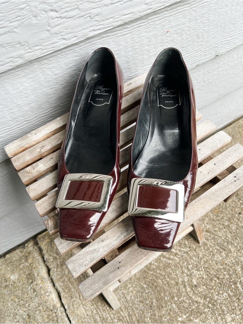 Roger Vivier Burgundy Patent Leather Buckle Pumps 41 US 11